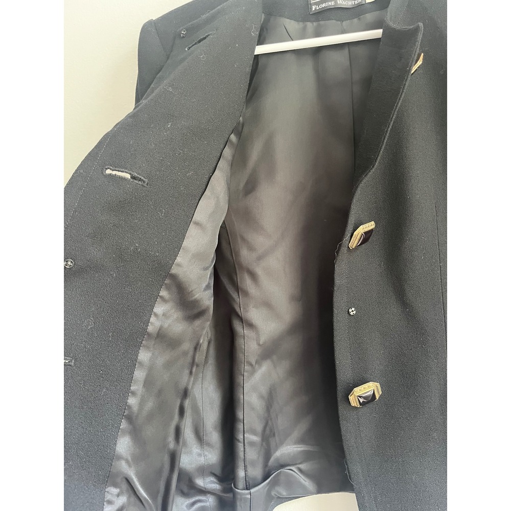 Bicci by Florine Wachter Black Wool‎ Collarless Blazer Gold Button Vintage Sz 4 - Picture 9 of 10